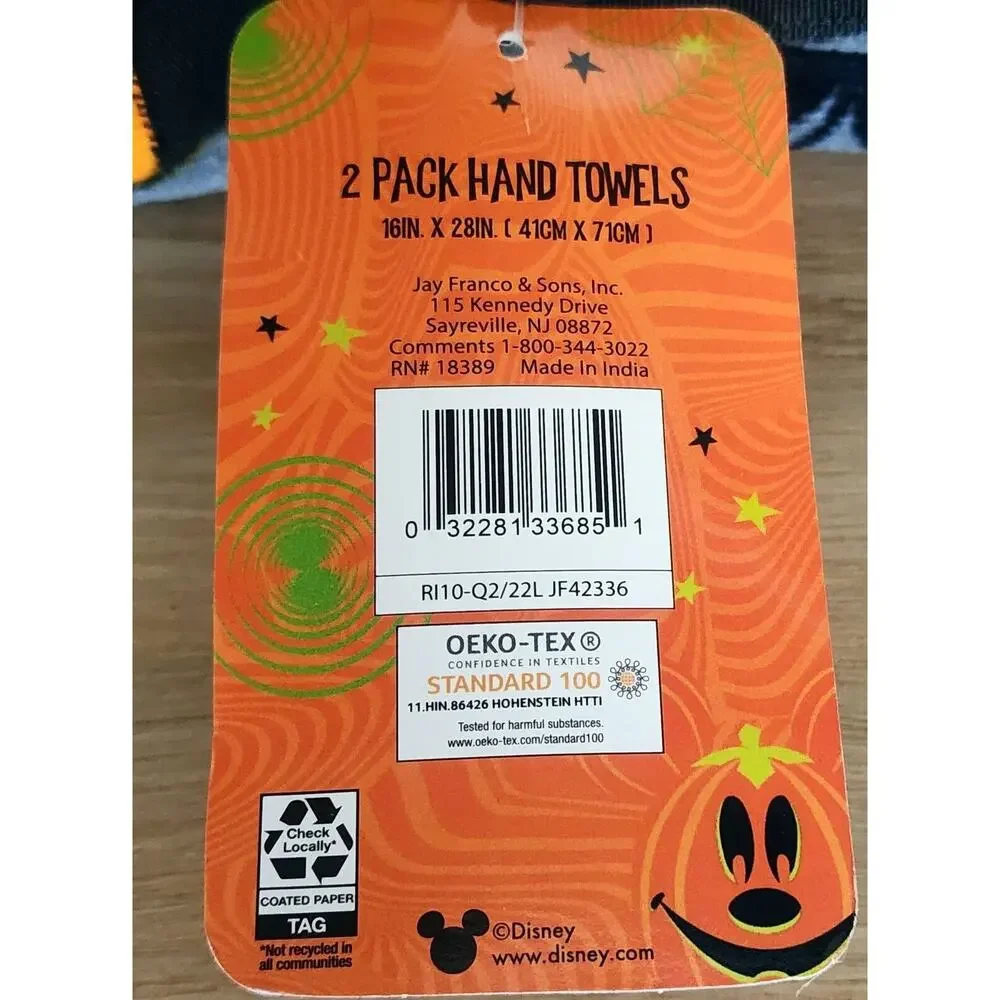 Disney Halloween Mickey Mouse Pluto Gray Hand Towel Set of 2 16
